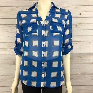 New York & Company geo button down blouse